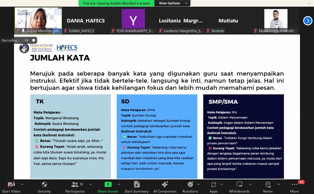 HAFECS SELENGGARAKAN WEBINAR SERIES PCK #2: “MENGHUBUNGKAN ILMU DENGAN DUNIA NYATA UNTUK PEMBELAJARAN YANG LEBIH RELEVAN DAN BERMAKNA”